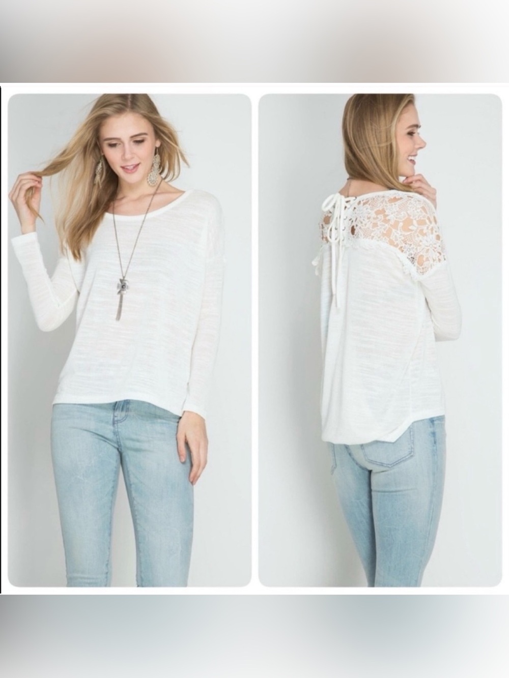 Ivory Lace Back Long Sleeve Top